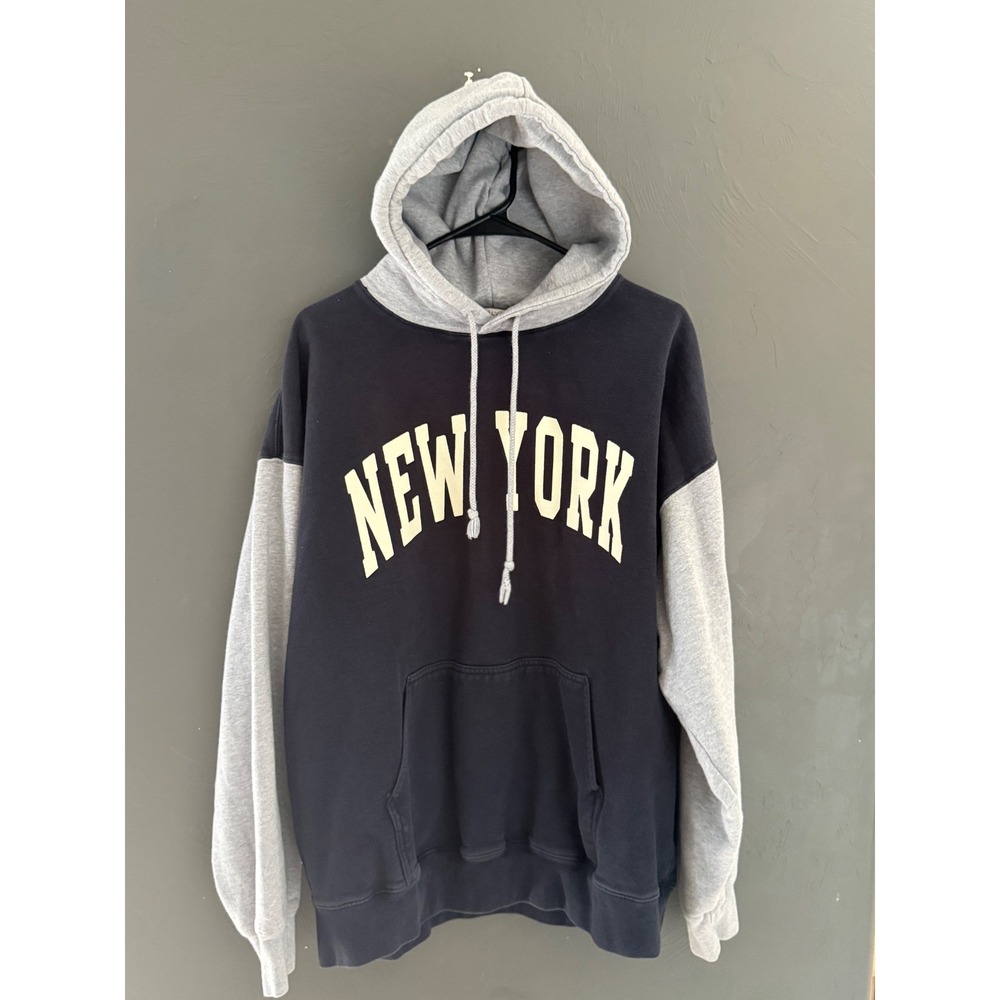 John Galt New York Colorblock Hoodie Mens Navy Gray Oversized Sweatshirt